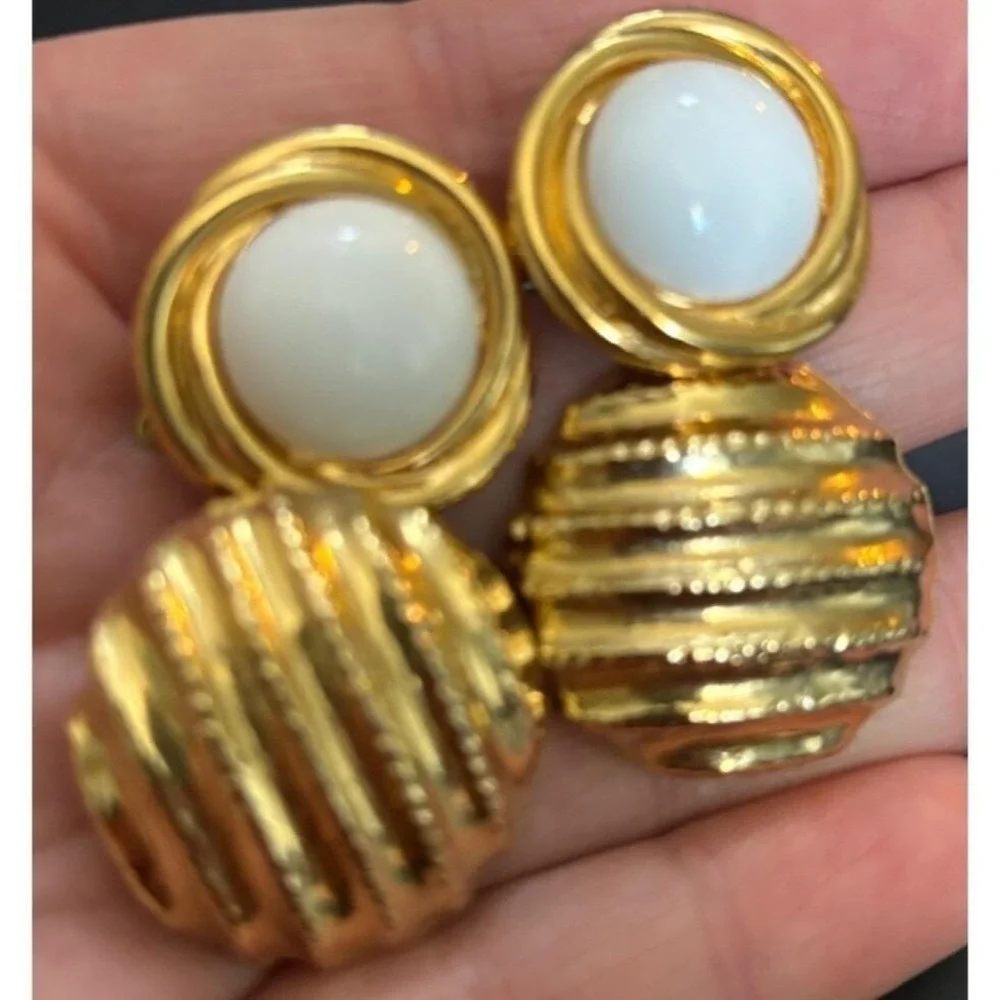 Vintage 80s Gold Tone Clip On Earrings Set  3 Pairs - Geometric & Textured